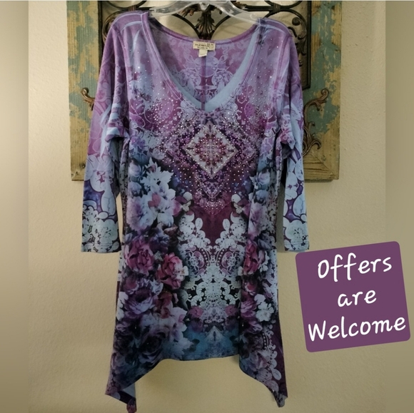 One World Purple embellished Top. Size Small - Picture 1 of 6